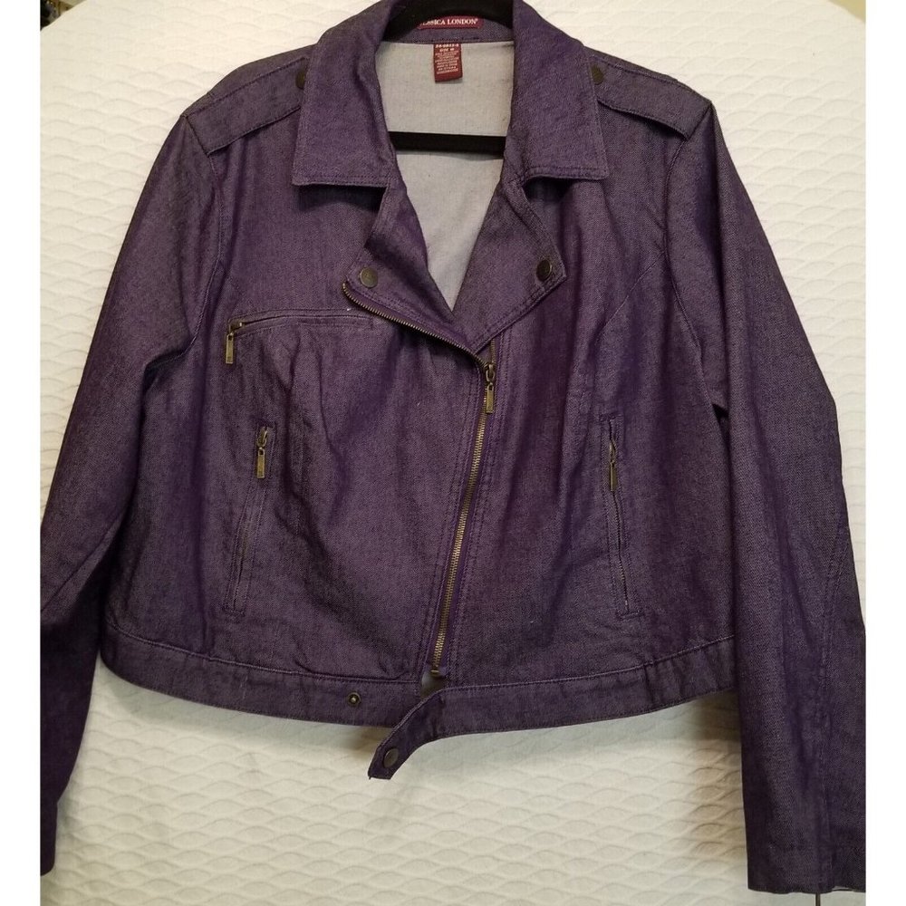Jessica London Purple Denim Bomber Style Jacket Size 18 Plus Size Zippered...